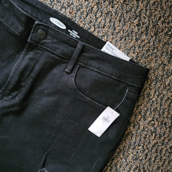 NWT Old Navy Power Slim Straight Distressed Black Jeans Size 12 - Picture 11 of 13